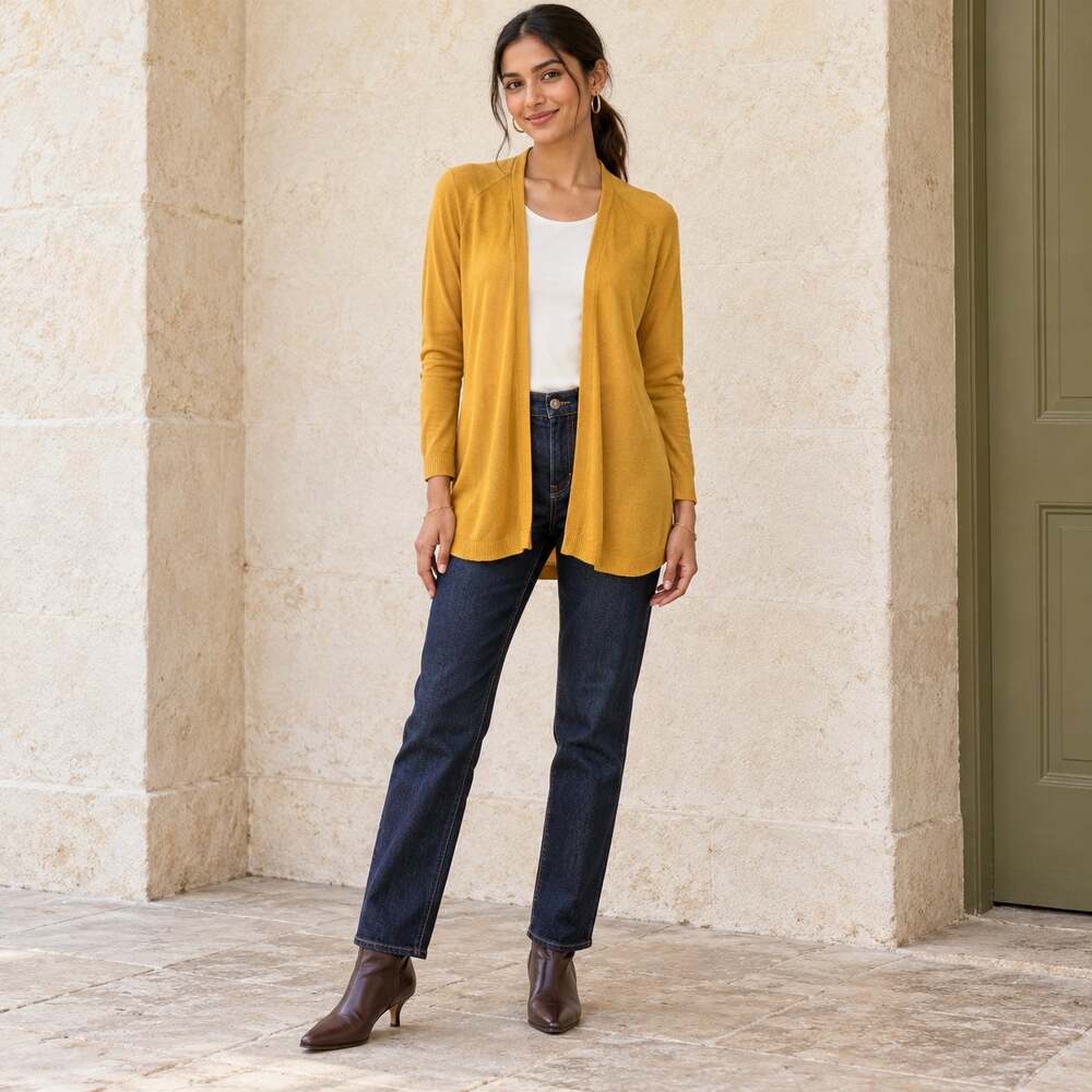 Cyrus Cardigan WMNS S Honey Gold Open Front Long Sleeve Draped Earthy Minimalist